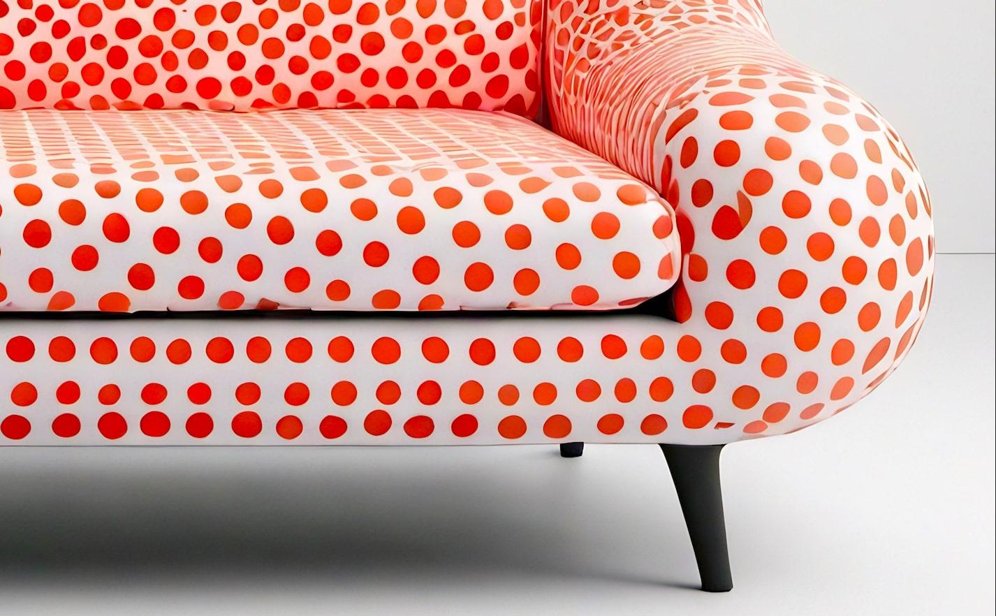 Artisanal Polkadot Peach 3 Seater Sofa In New Condition For Sale In New York, NY