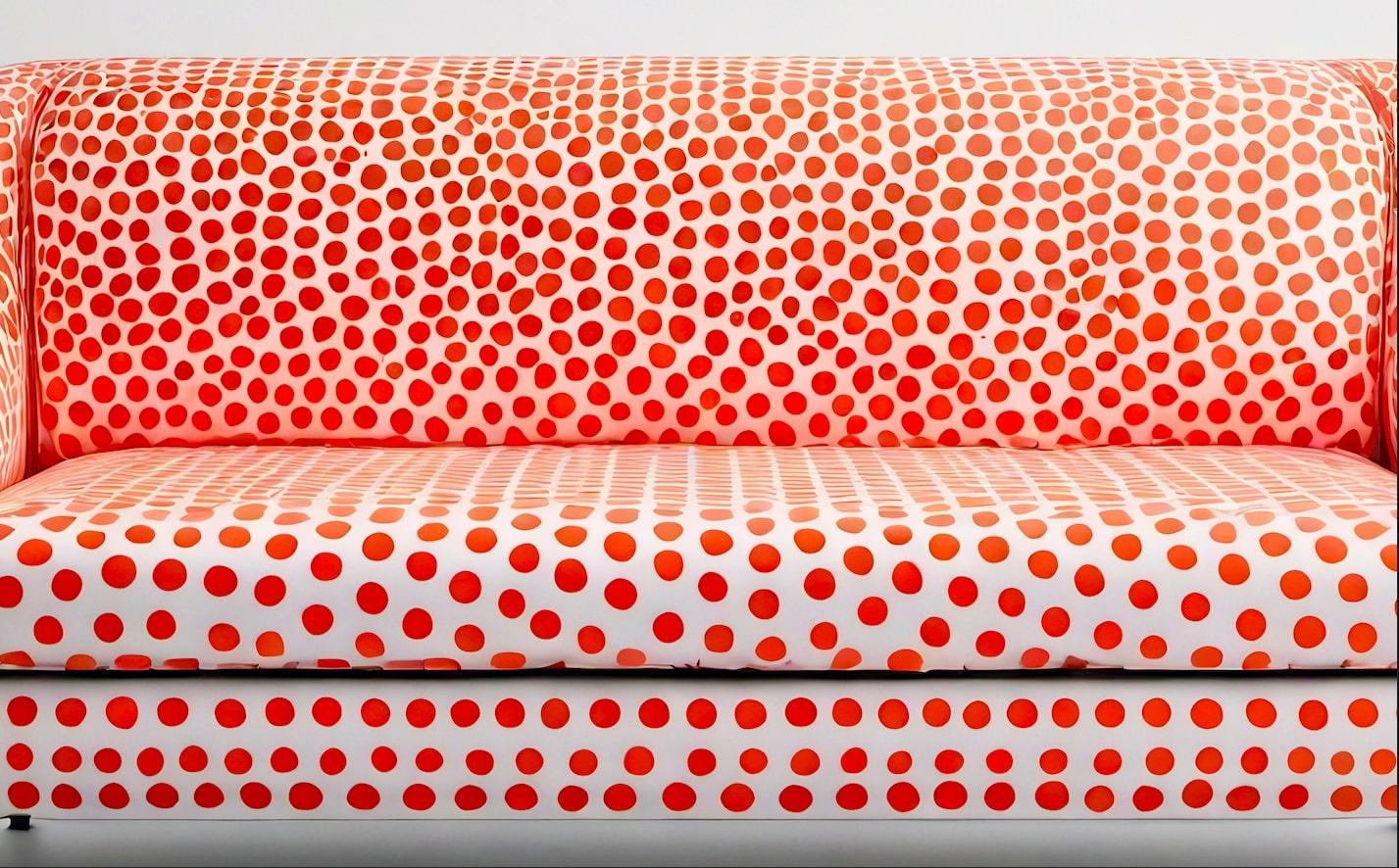 XXIe siècle et contemporain Canapé 3 places artisanal Polkadot Peach avec pieds en bois en vente