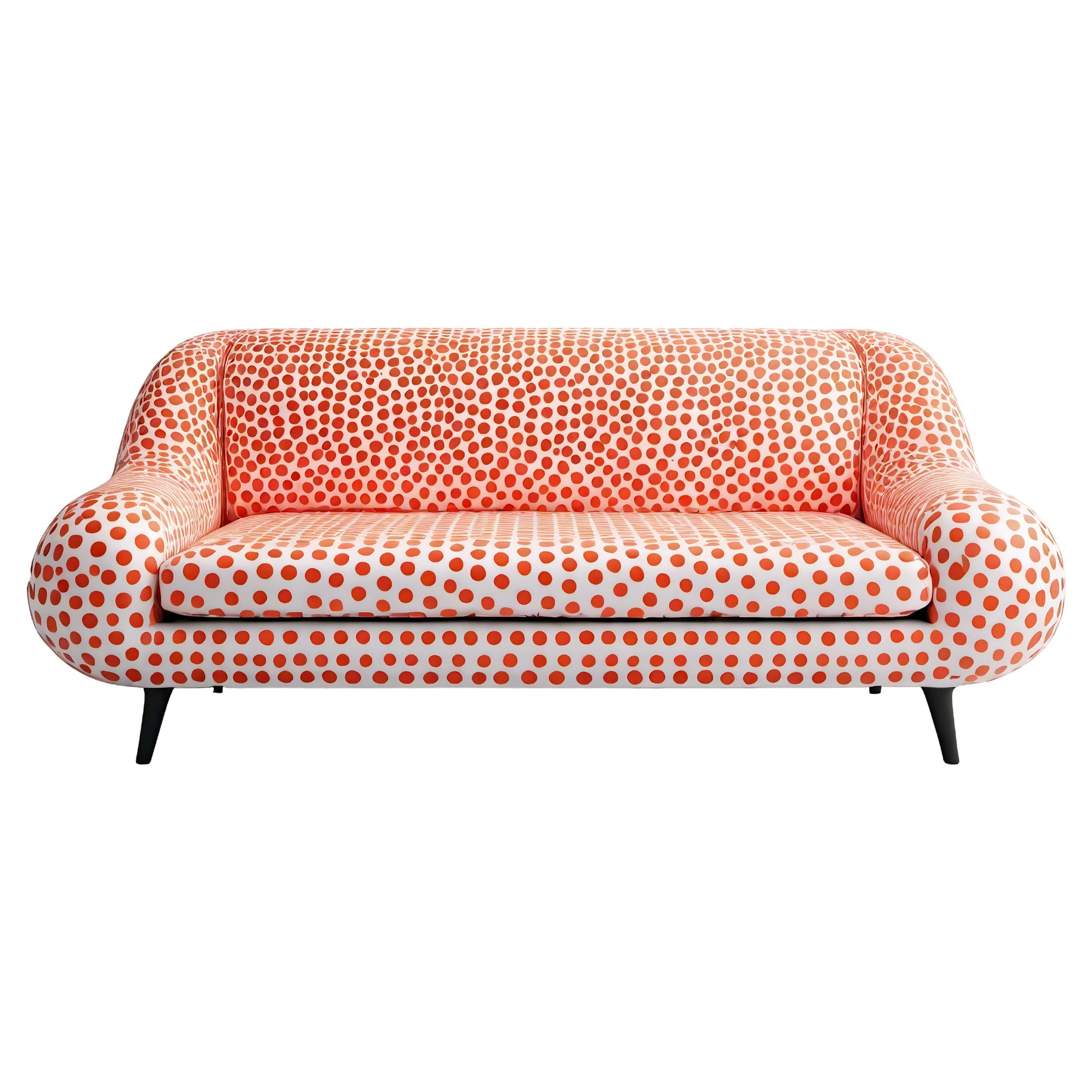 Canapé 3 places artisanal Polkadot Peach avec pieds en bois