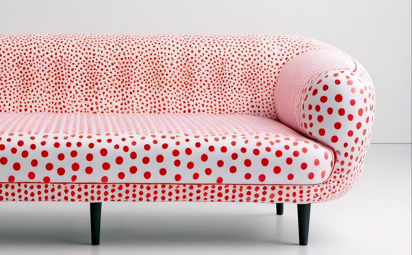 Sofá Artisanal Rojo Polkadot 3 Plazas Moderno de mediados de siglo en venta
