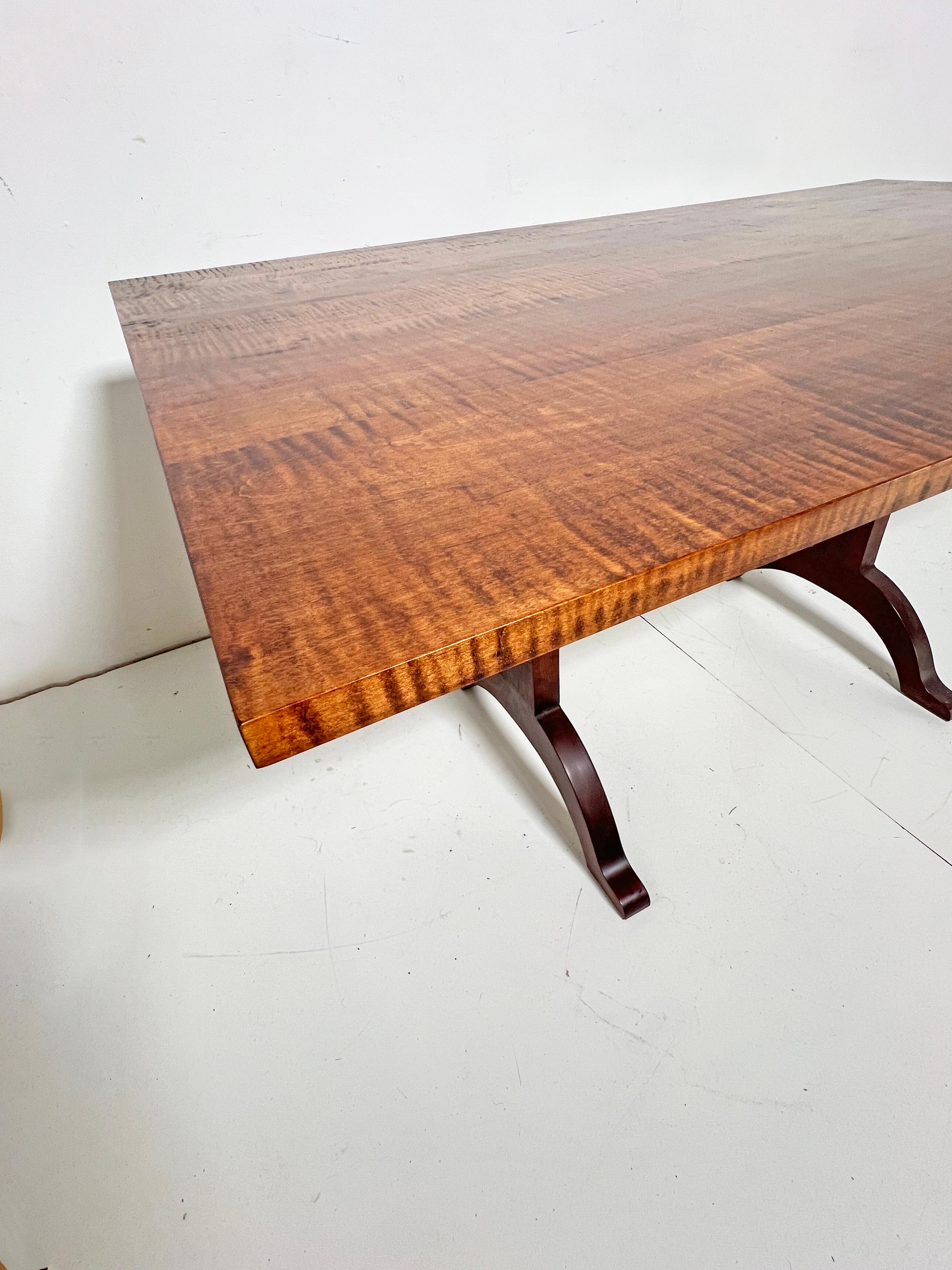 Artisanal Shaker Style Tiger Maple Dining Table by Gary Adriance, Massachusetts For Sale 1