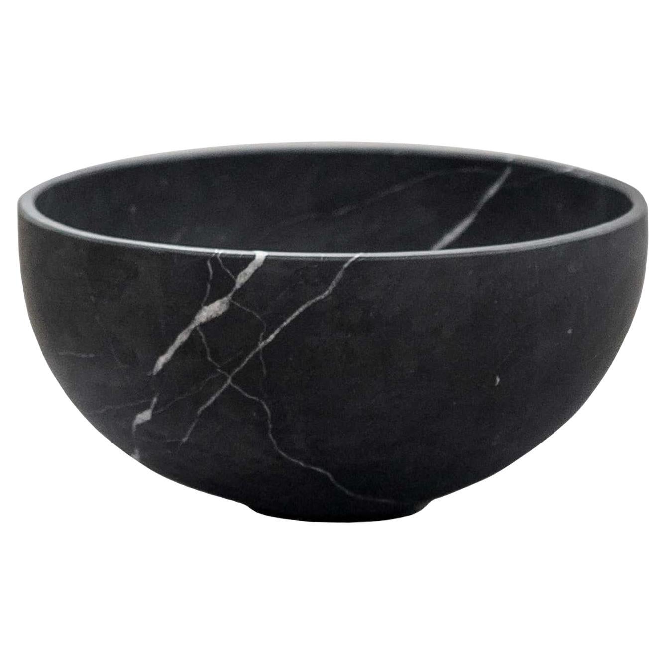 Hand Carved Solid Black Marble Minimalist Bowl, Large, In Stock For Sale