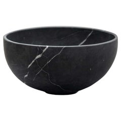 Hand Carved Solid Black Marble Minimalist Bowl, Large, In Stock