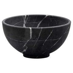 Artisanal Solid Black Marble Minimalist Bowl, Small, in Stock