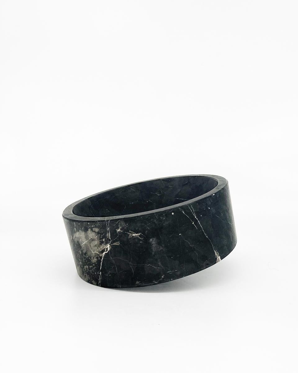 Contemporary Artisanal Solid Black Marble Minimalist Talayot Bowl, Small, in Stock