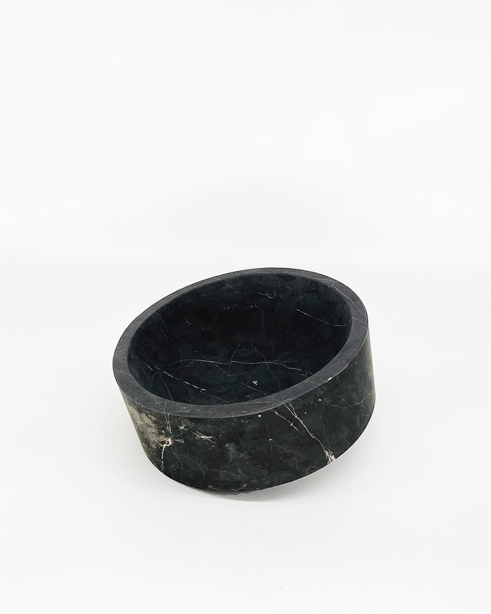Artisanal Solid Black Marble Minimalist Talayot Bowl, Small, in Stock 1