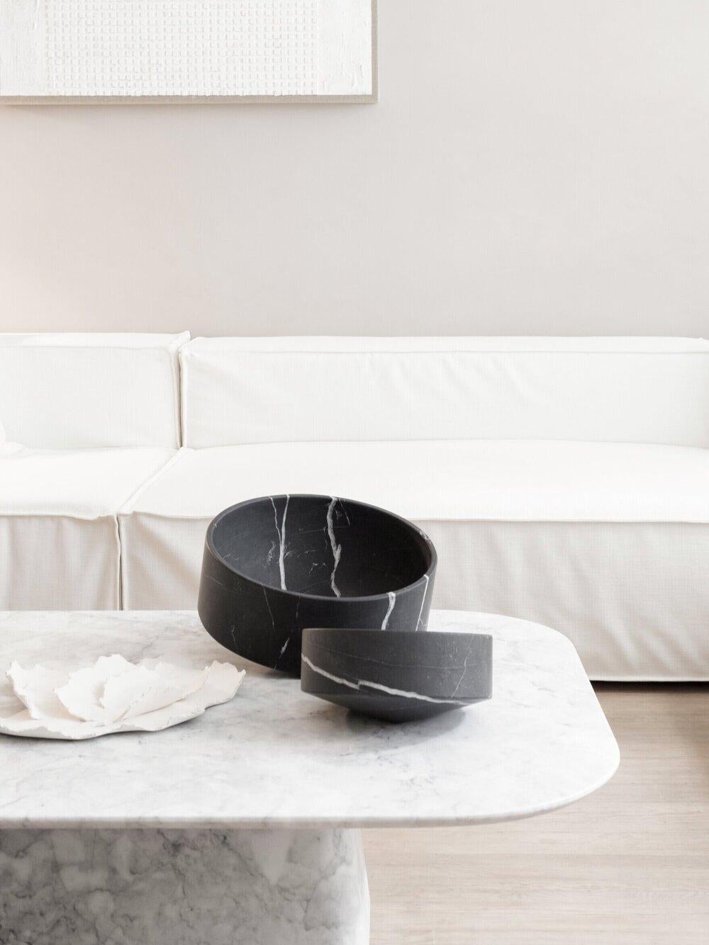 Mexican Artisanal Solid Black Marble Minimalist Talayot Bowl, Small, in Stock