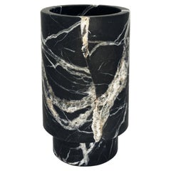 Artisanal Solid Black Marble Minimalist Vase, Tall, In Stock