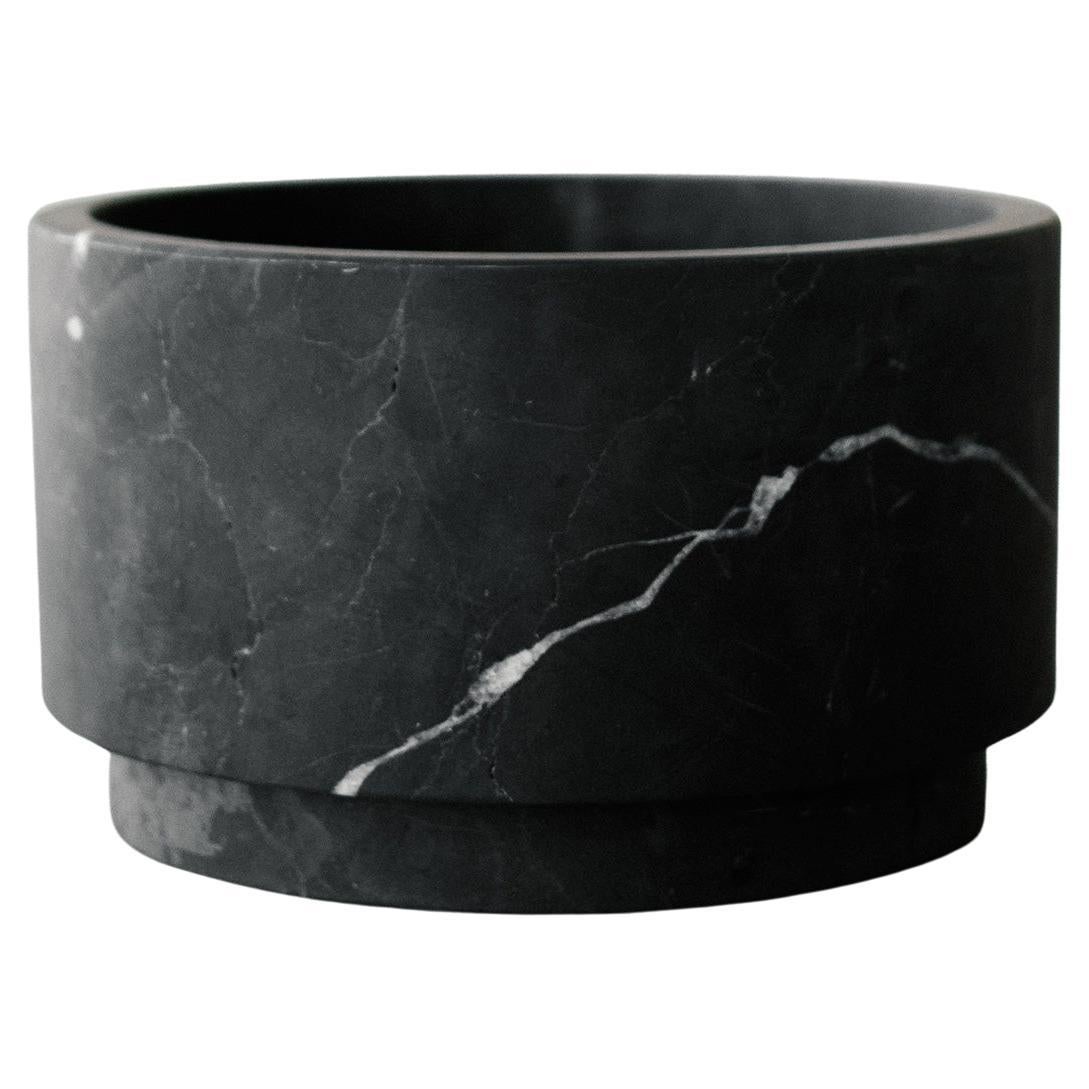 Artisanal Solid Black Marble Minimalist Vase, Wide, in Stock