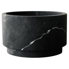 Artisanal Solid Black Marble Minimalist Vase, Wide, in Stock