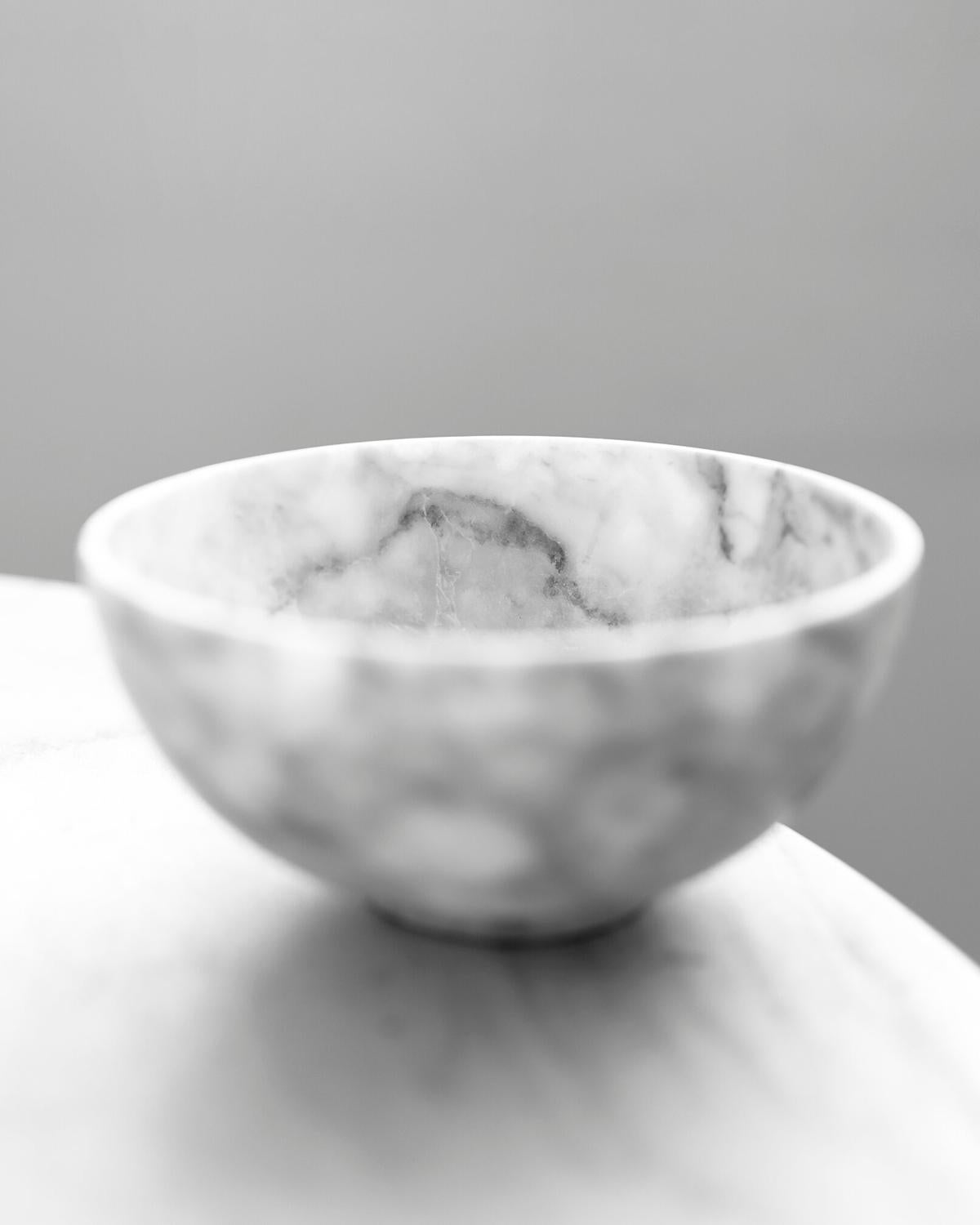 Artisanal Solid White Marble Bowl, Small, In Stock For Sale 1