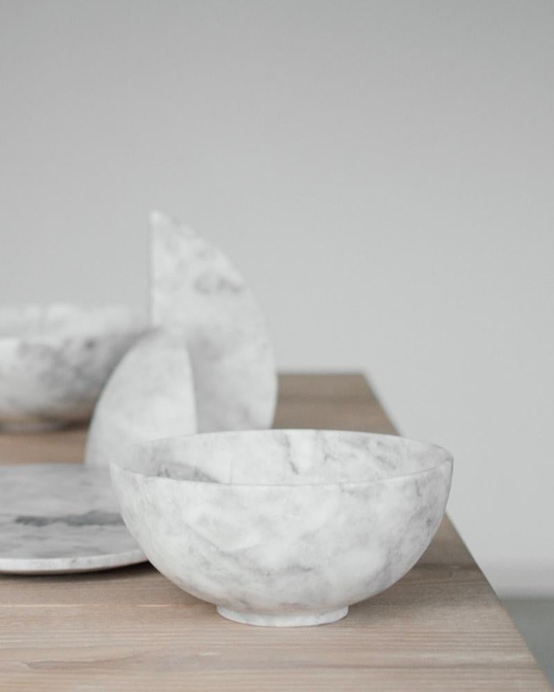 Artisanal Solid White Marble Bowl, Small, In Stock For Sale 2