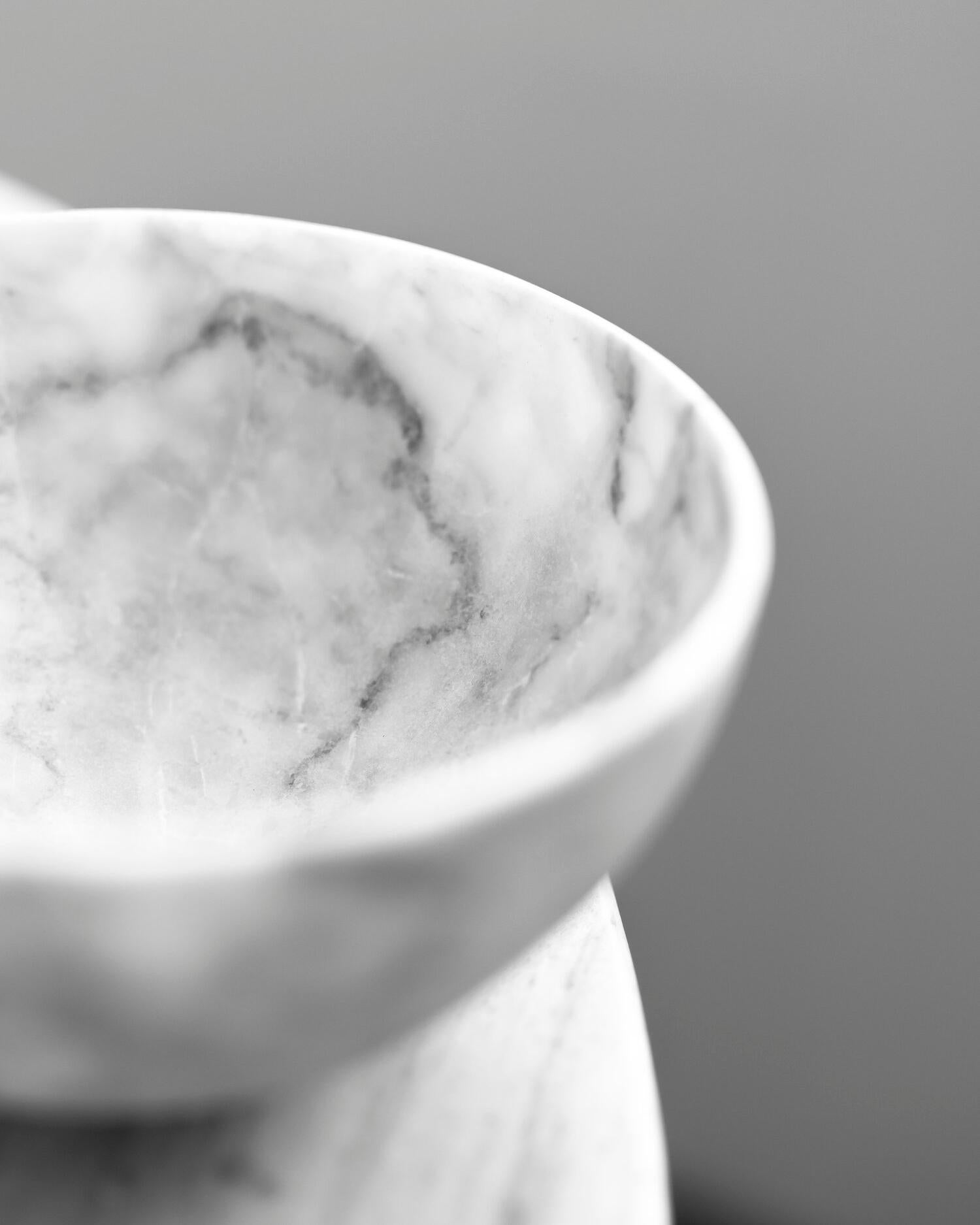 Contemporary Artisanal Solid White Marble Minimalist Bowl, Large, in Stock For Sale