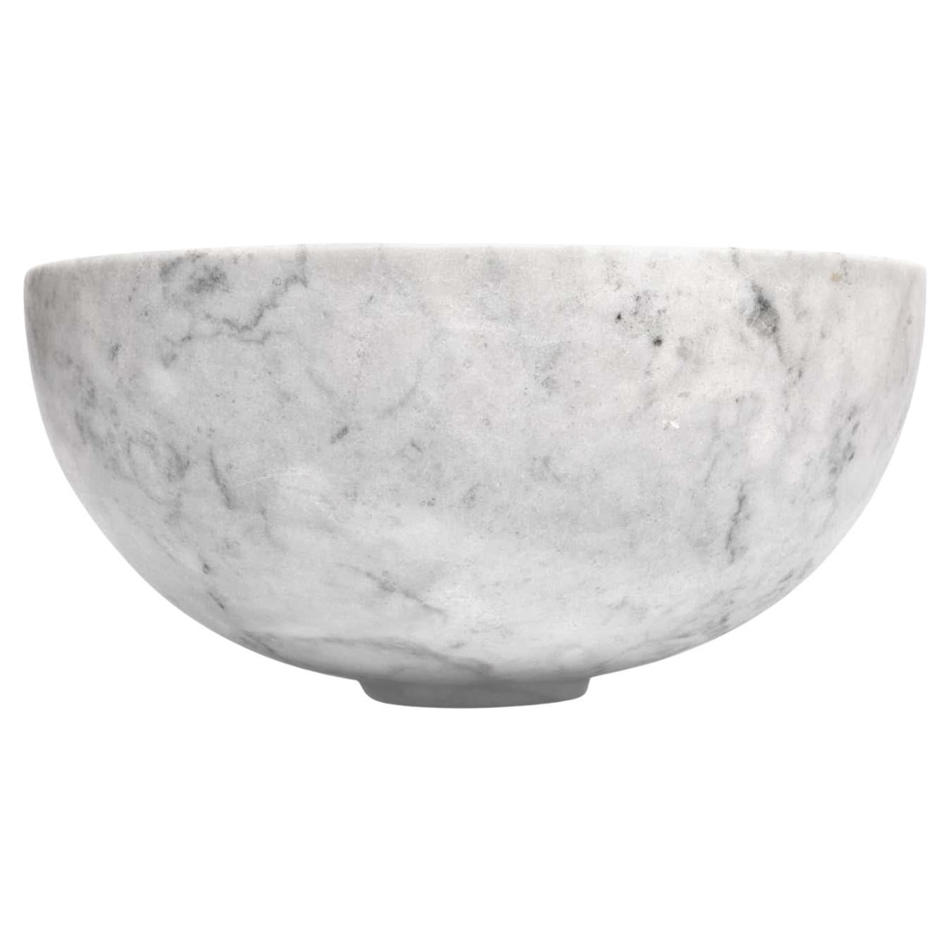Artisanal Solid White Marble Minimalist Bowl, Large, in Stock For Sale