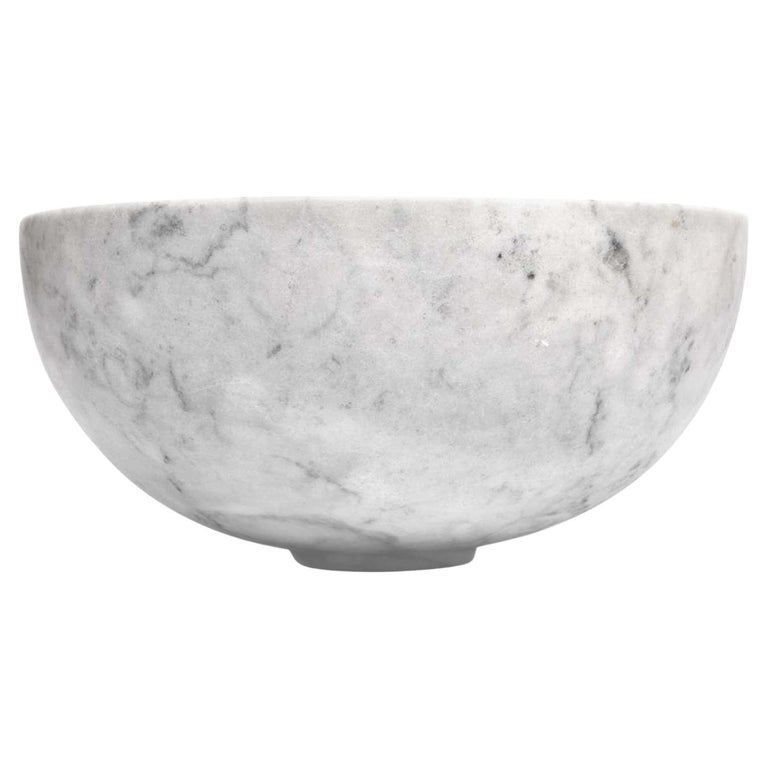 New Modern Fruit Bowl in White Marble, Creator Karen Chekerdjian
