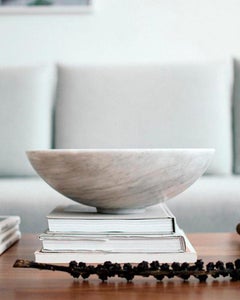 Artisanal Solid White Marble Minimalist Bowl, Wide, in Stock