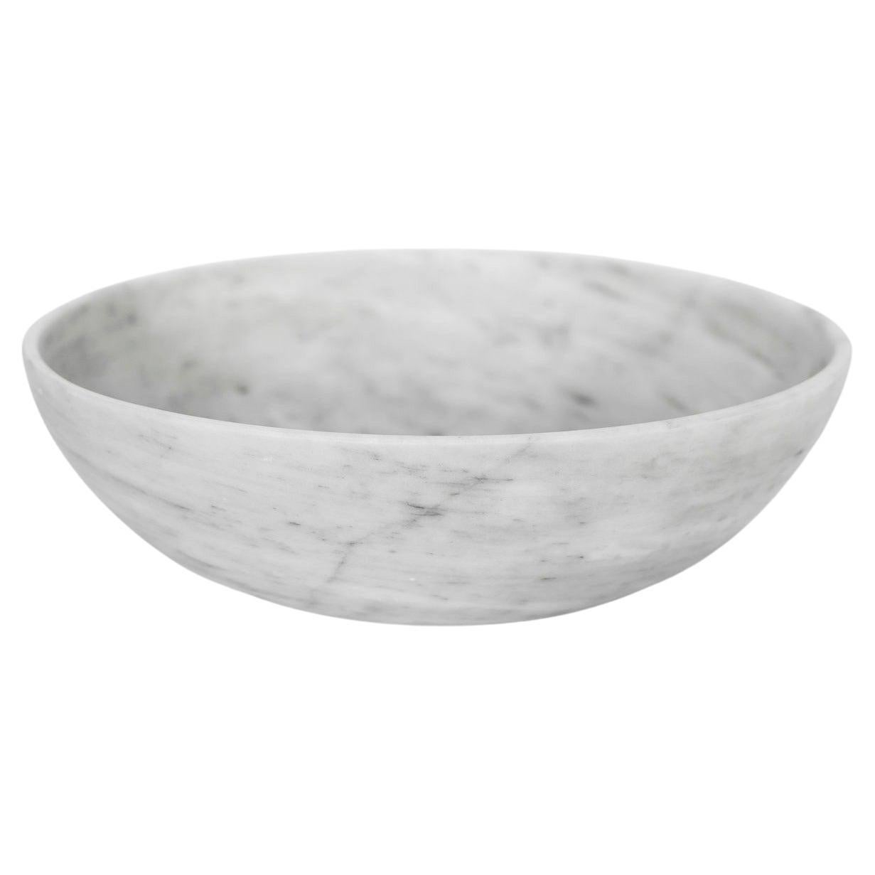 Artisanal Solid White Marble Minimalist Bowl, Wide, in Stock For Sale