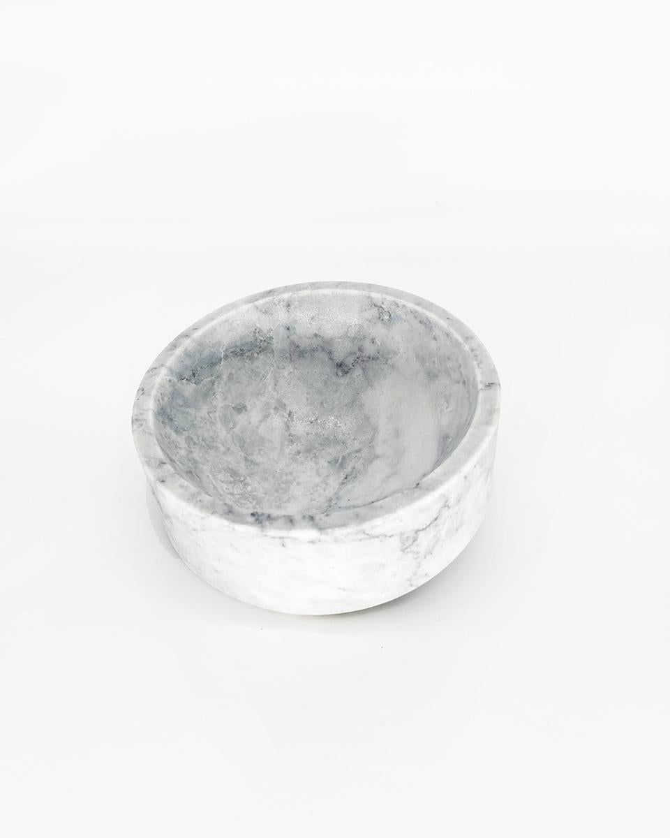 Artisanal Solid White Marble Minimalist Talayot Bowl, Large, in Stock For Sale 2