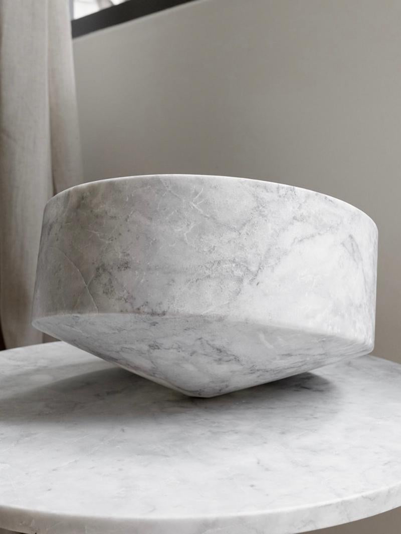 Artisanal Solid White Marble Minimalist Talayot Bowl, Large, in Stock For Sale 1