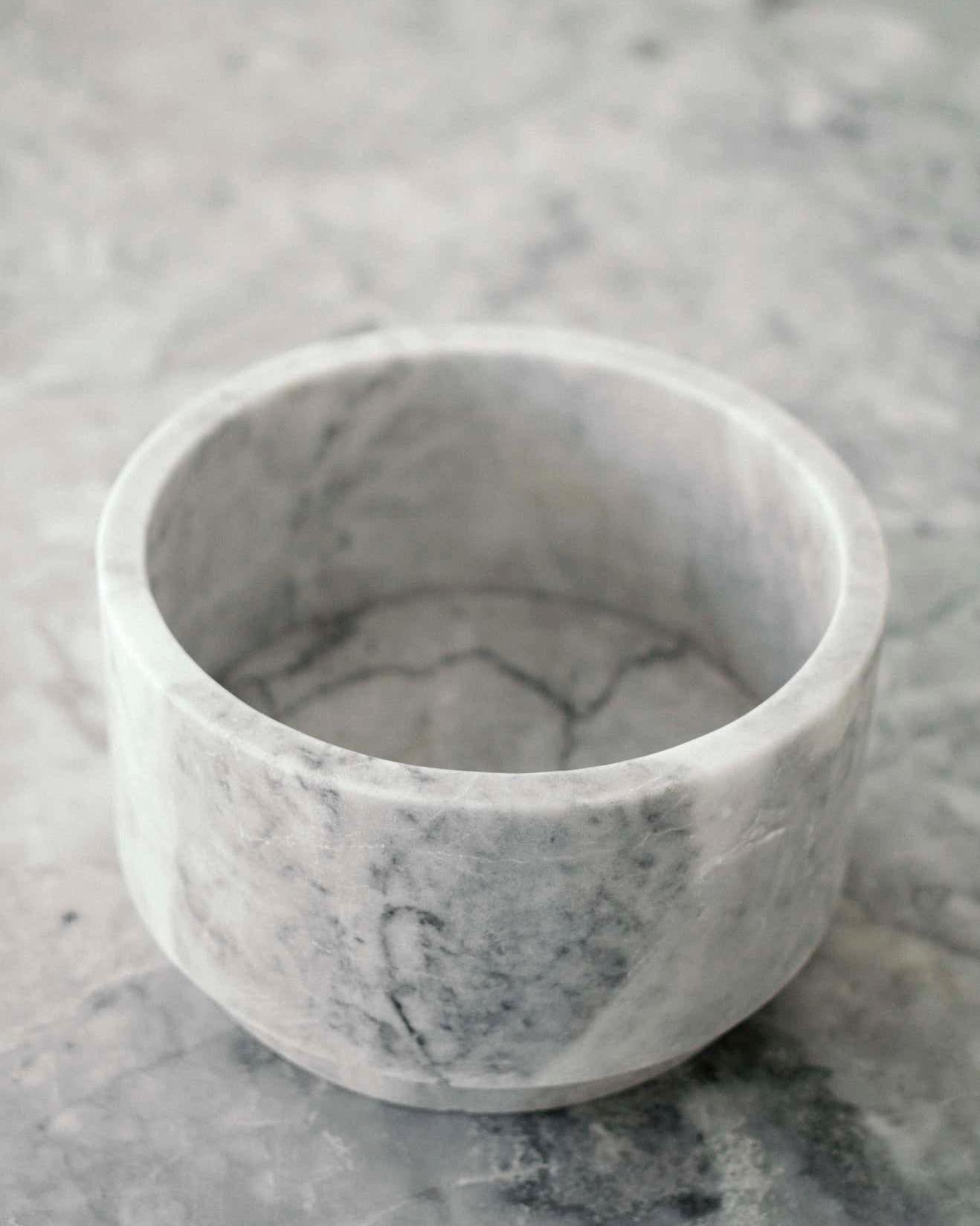 Mexican Artisanal Solid White Marble Minimalist Vase, Wide, in Stock For Sale