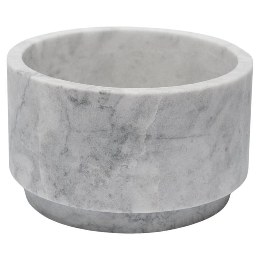 Artisanal Solid White Marble Minimalist Vase, Wide, in Stock For Sale