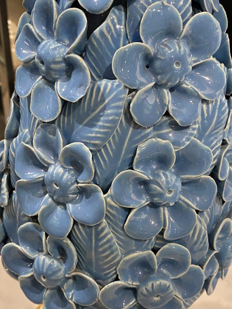 Artisanal Stunning Midcentury Spanish Turquoise Ceramic Floral Lamp In Good Condition In Copenhagen K, DK