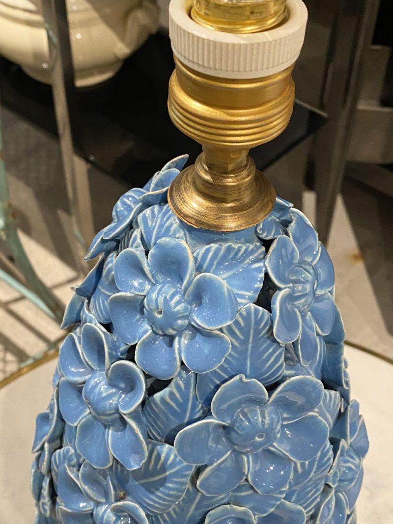 20th Century Artisanal Stunning Midcentury Spanish Turquoise Ceramic Floral Lamp