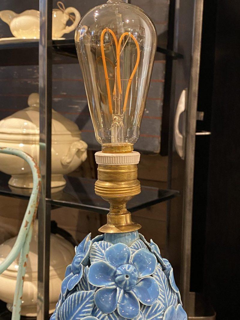 Artisanal Stunning Midcentury Spanish Turquoise Ceramic Floral Lamp 1