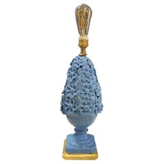 Artisanal Stunning Midcentury Spanish Turquoise Ceramic Floral Lamp