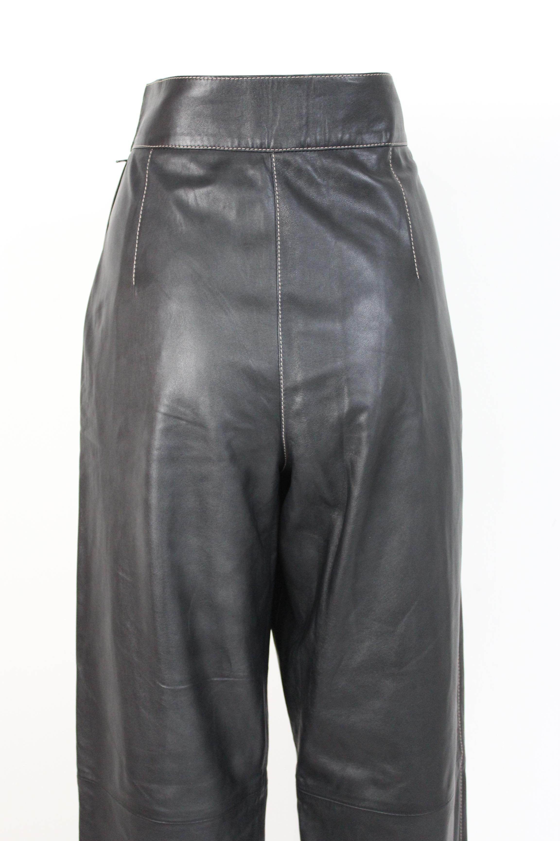 Women's Artisanal Vintage Black Leather Biker Trousers 1980s