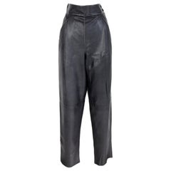 Artisanal Retro Black Leather Biker Trousers 1980s