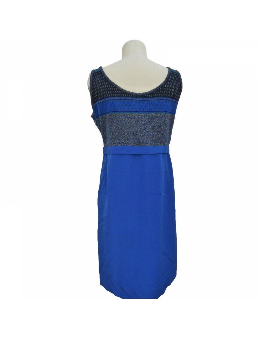 Artisanal Vintage Blue Gold Cocktail Sheath Dress 1980s In Excellent Condition In Brindisi, Bt
