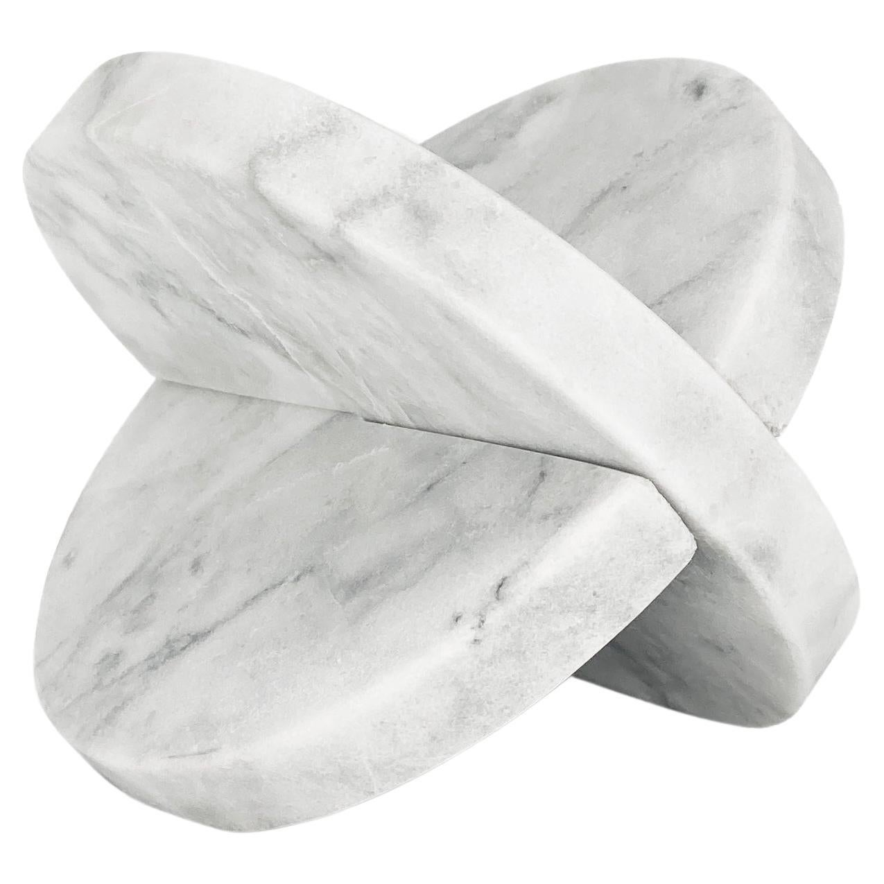 Artisanal White Marble Ellipse Bookend, in Stock