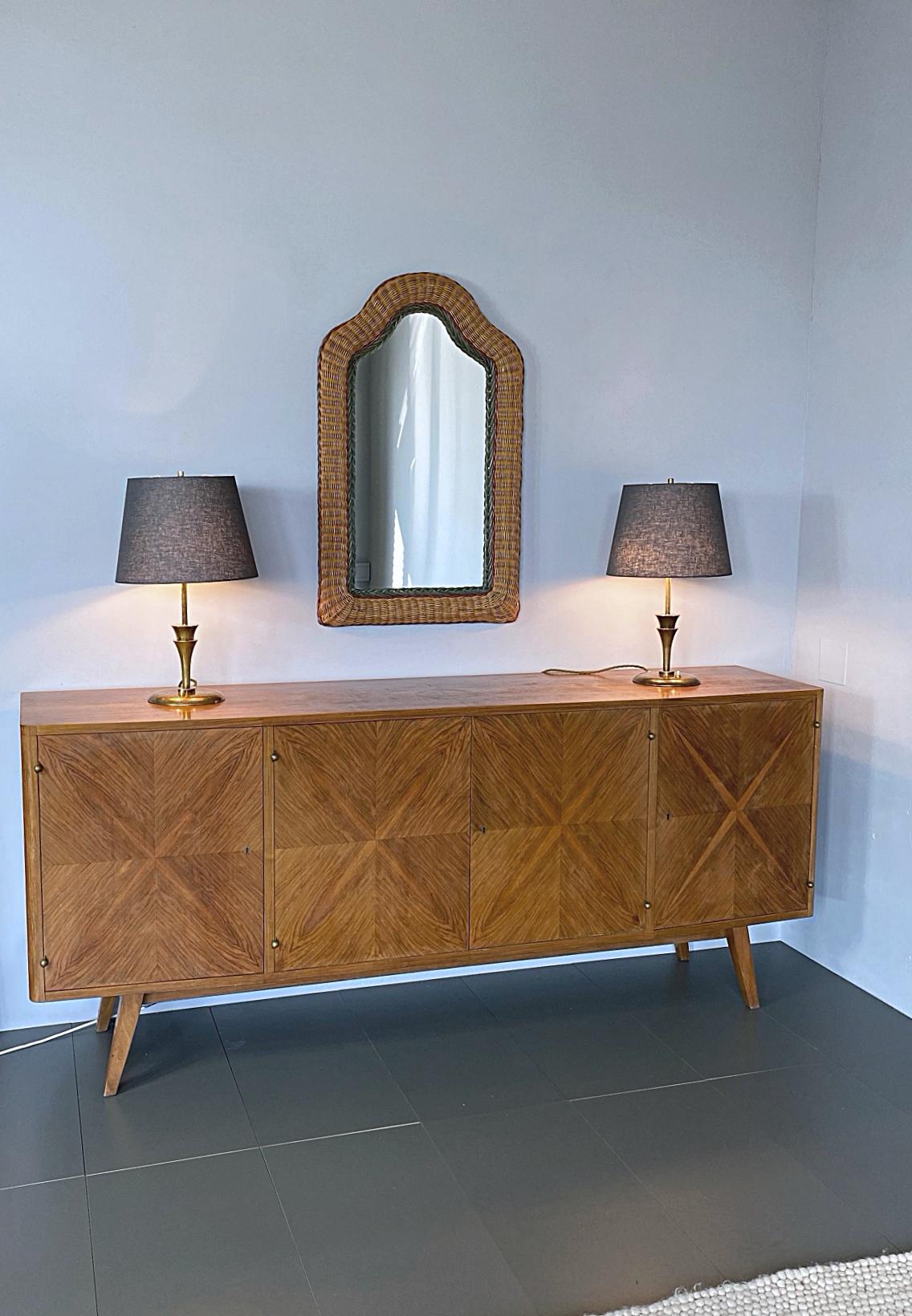 Mid-20th Century Artisanal Wicker Rattan Midcentury Arched Wall Mirror, 1960s, France