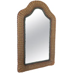 Artisanal Wicker Rattan Midcentury Arched Wall Mirror, 1960s, France