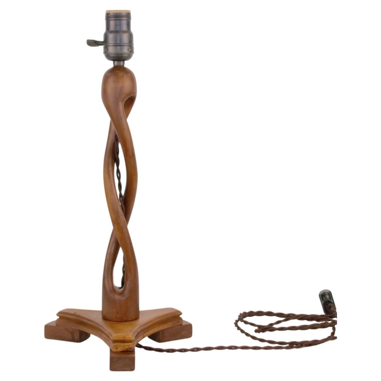 Artisanal Wood Table Lamp For Sale