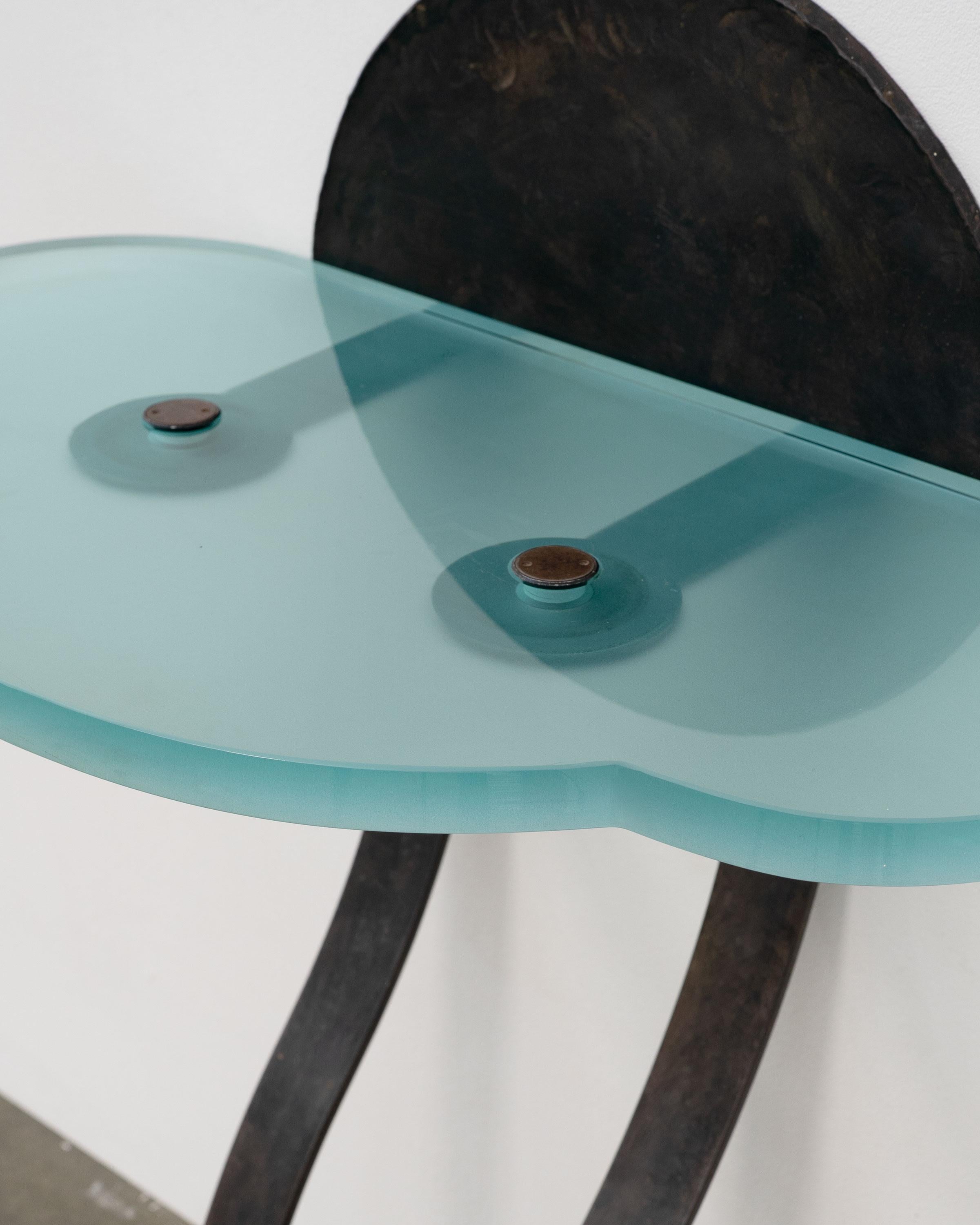 Unknown Artisanal Wrought Iron and Cast Glass Leaning Console Table For Sale