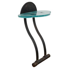 Artisanal Wrought Iron and Cast Glass Leaning Console Table