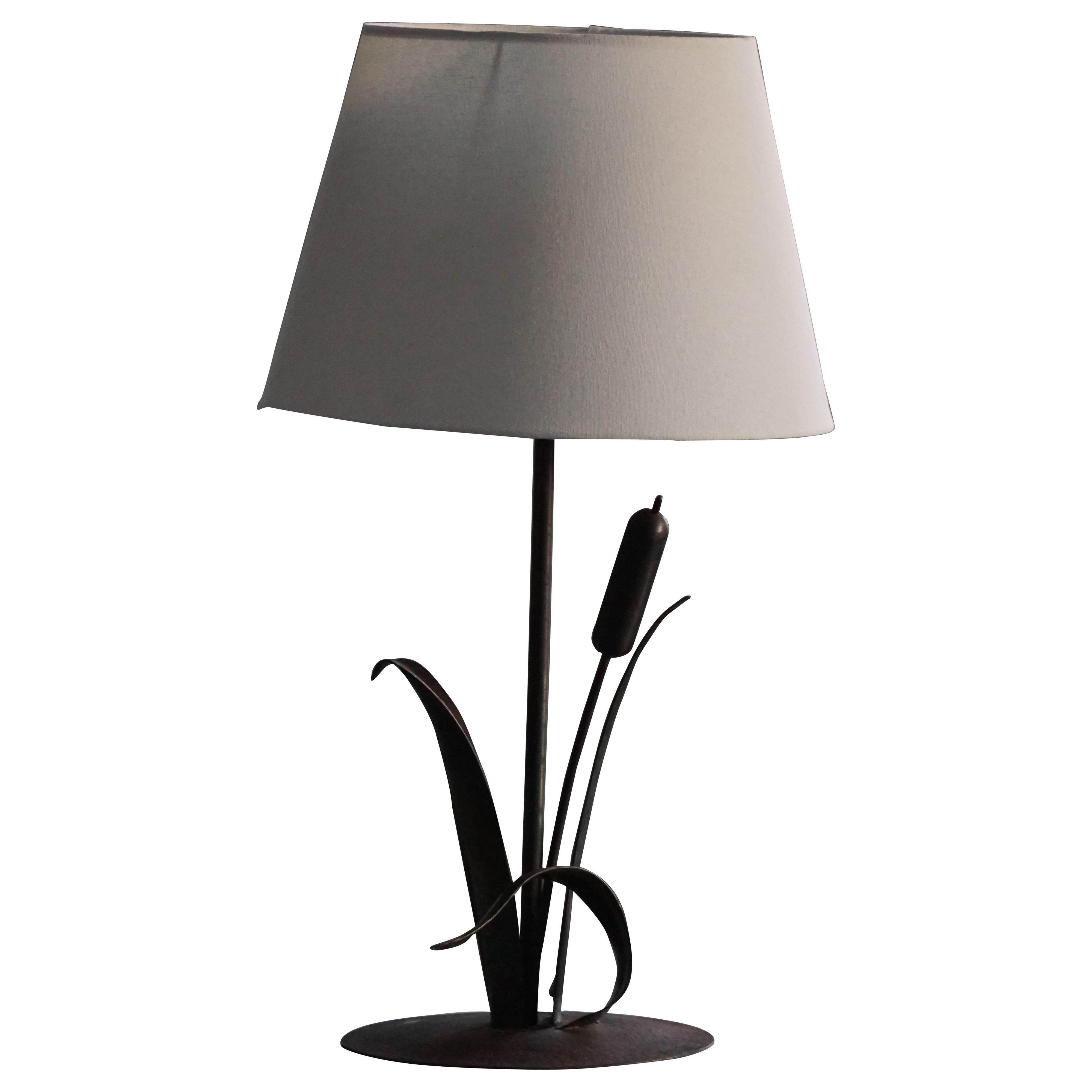 Artisanal Wrought Iron Table Lamp, Organic Form, Mid-20th Century, 1940s