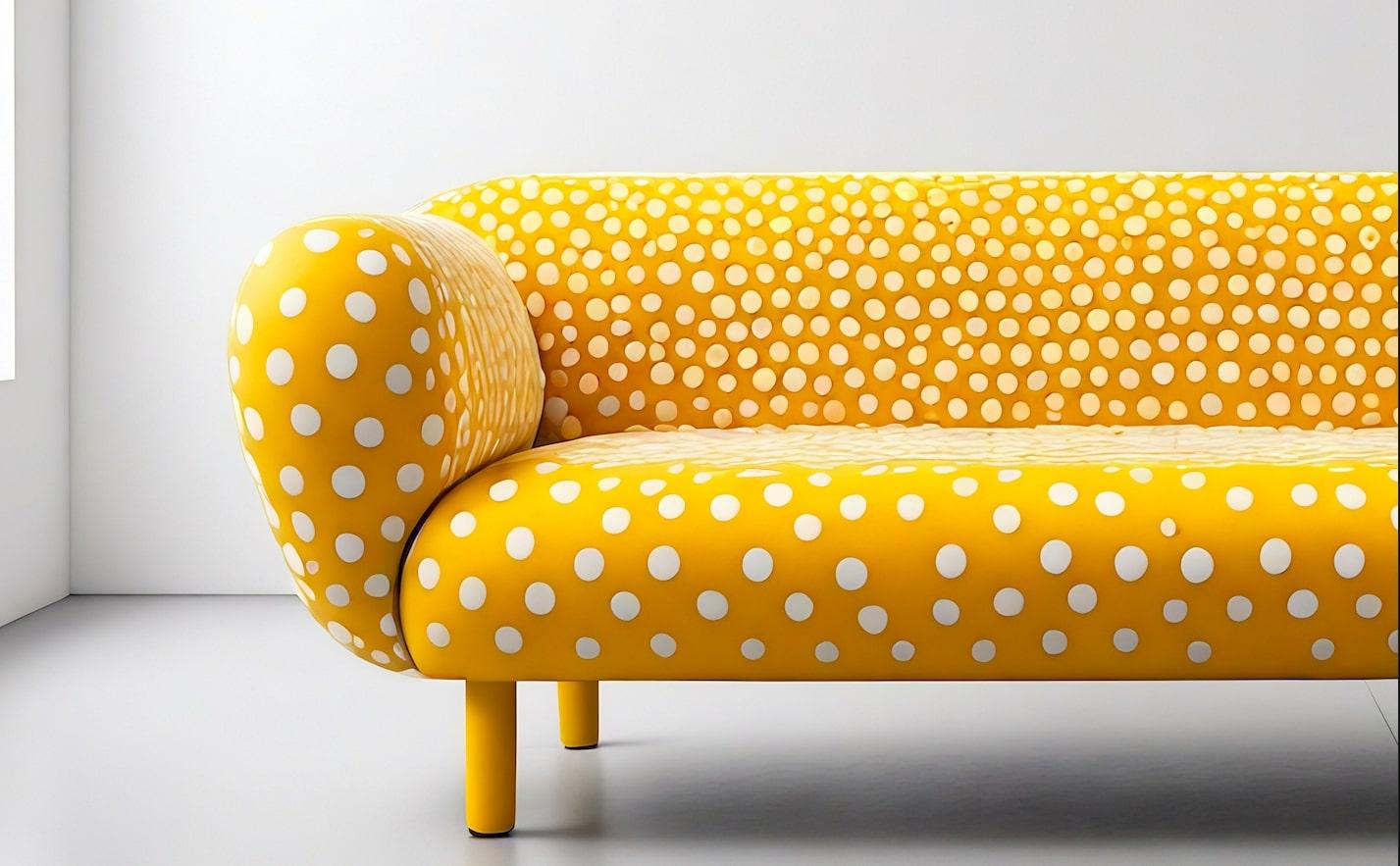 Sofá de 3 plazas Artisanal Polkadot Amarillo Moderno de mediados de siglo en venta