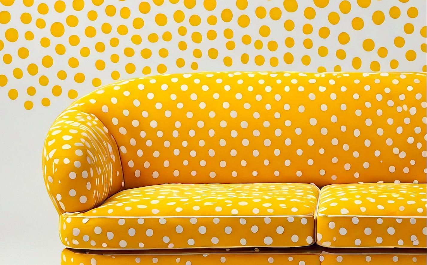 Indian Artisanal Mustard Yellow Polkadot 3 Seater Sofa For Sale