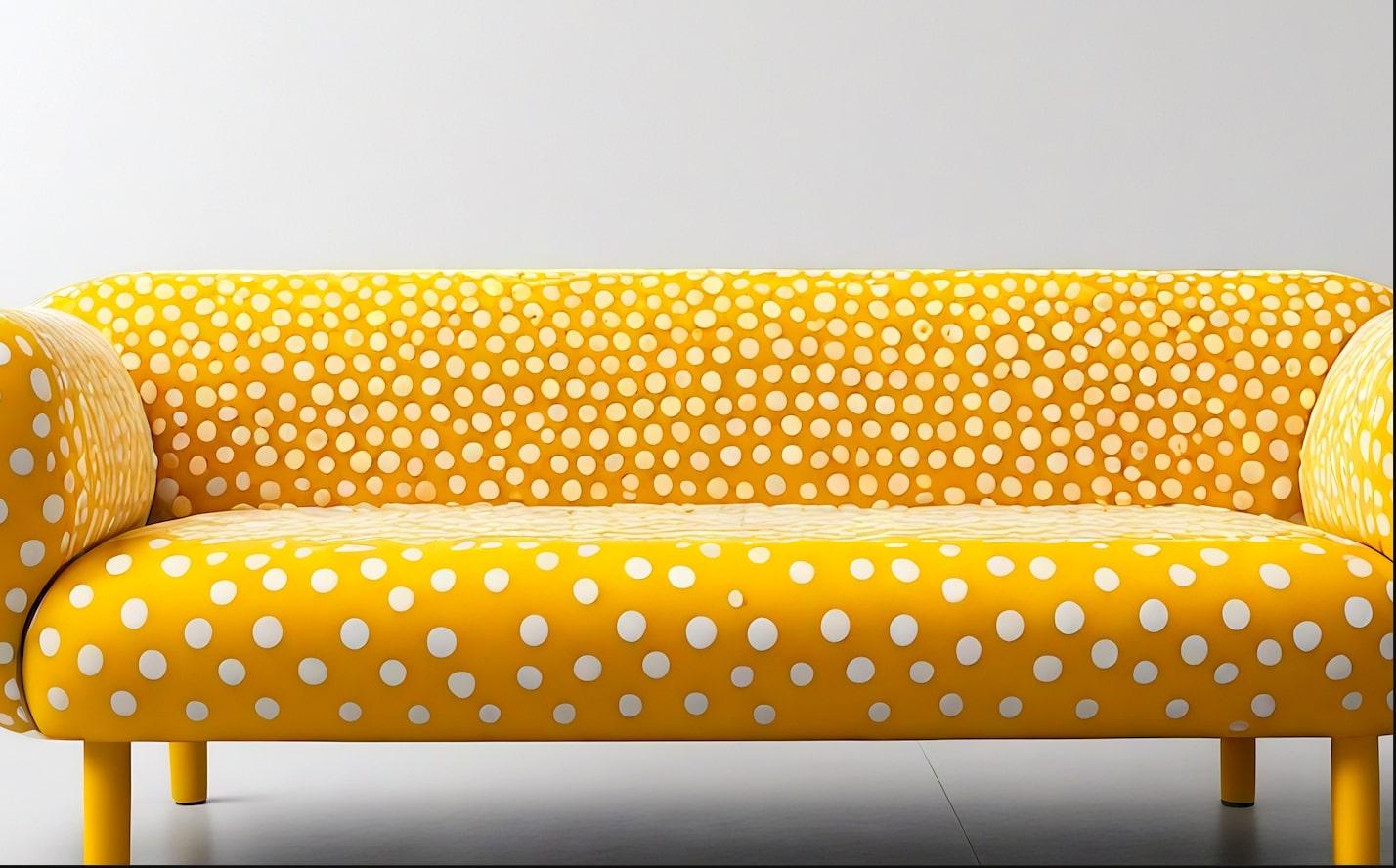 Sofá de 3 plazas Artisanal Polkadot Amarillo Hecho a mano en venta