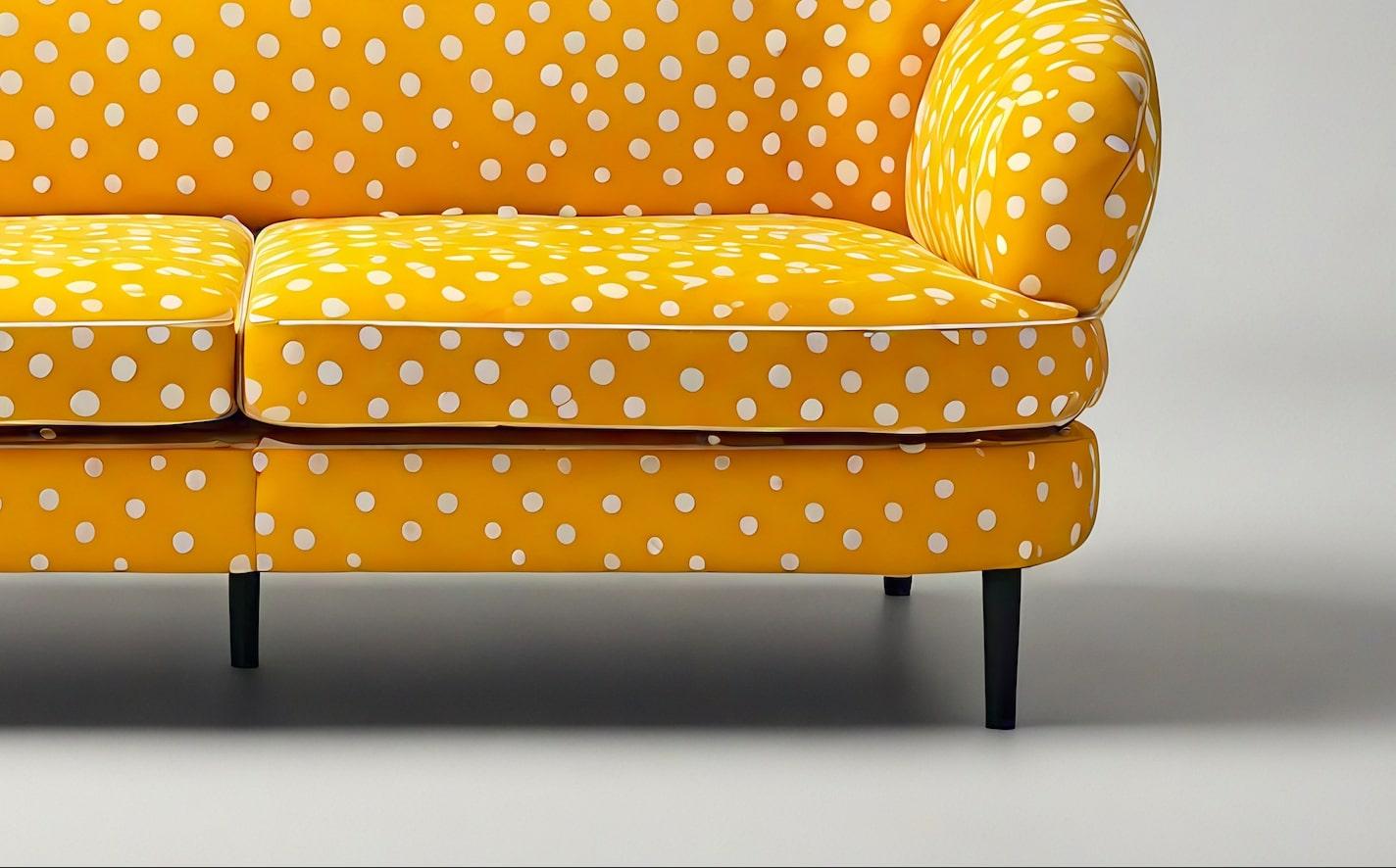 Artisanal Mustard Yellow Polkadot 3 Seater Sofa In New Condition For Sale In New York, NY