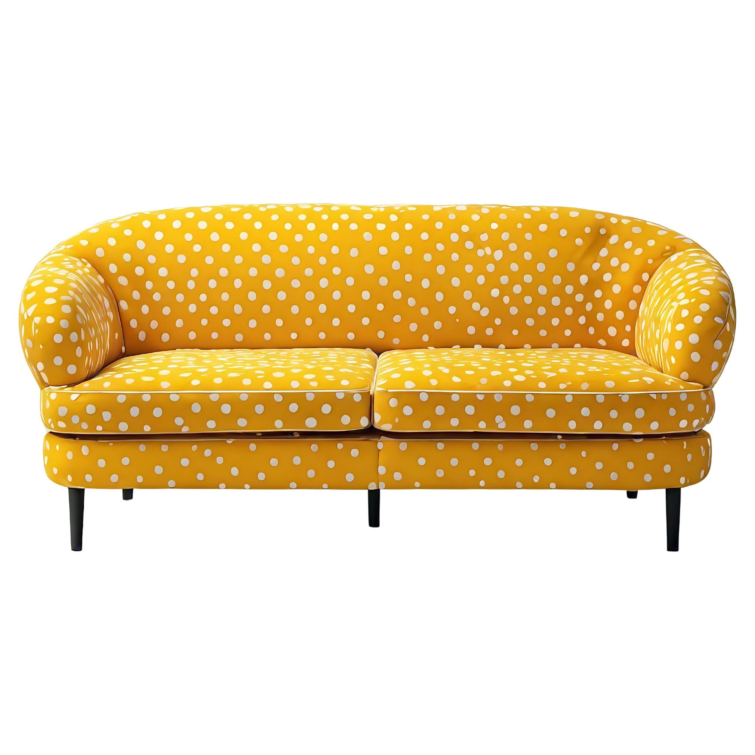 Kunsthandwerkliches Artisanisches Senfgelbes Polkadot 3sitzer-Sofa