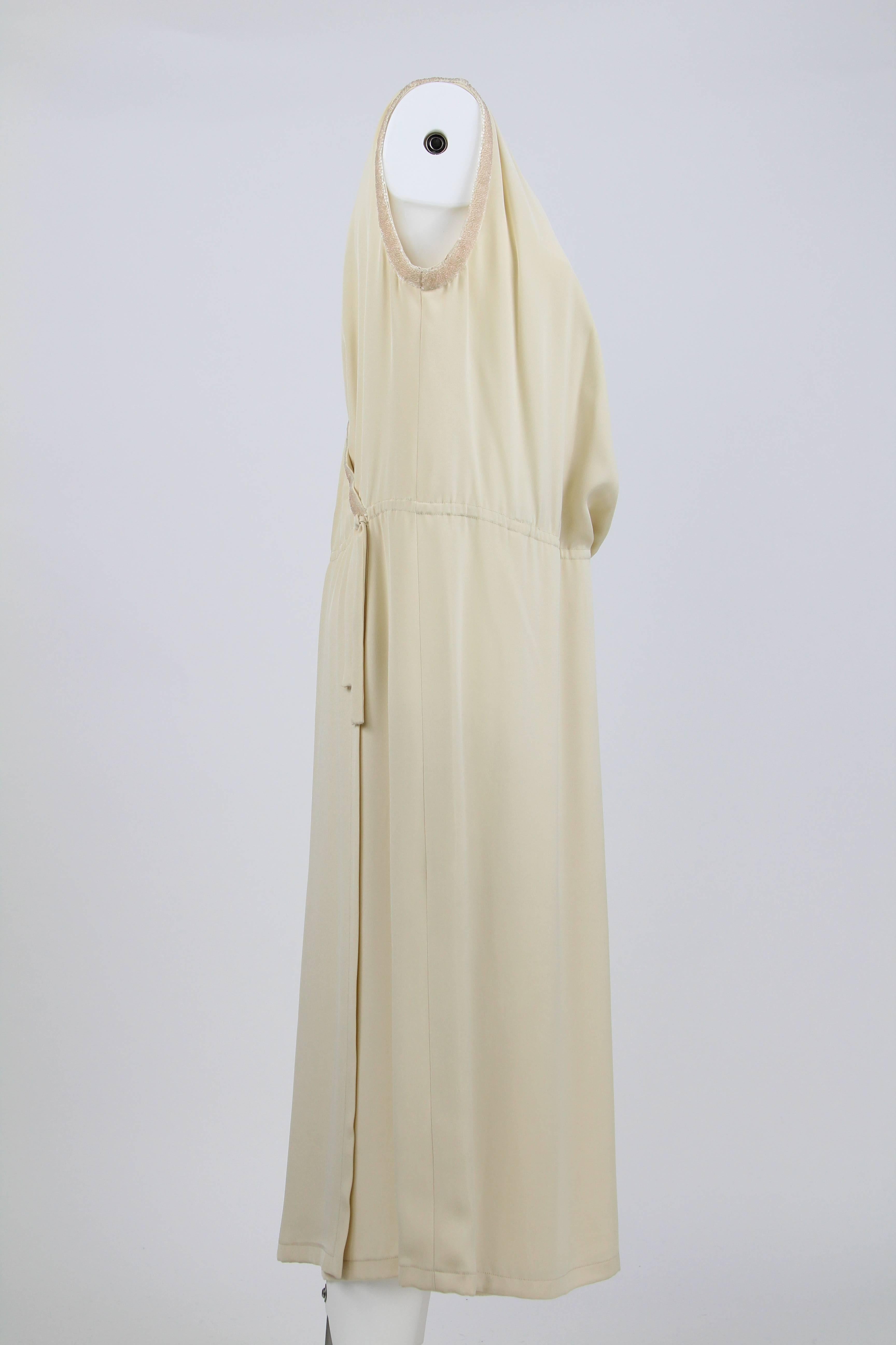 Beige Artisanl Off-white Silk Dress For Sale