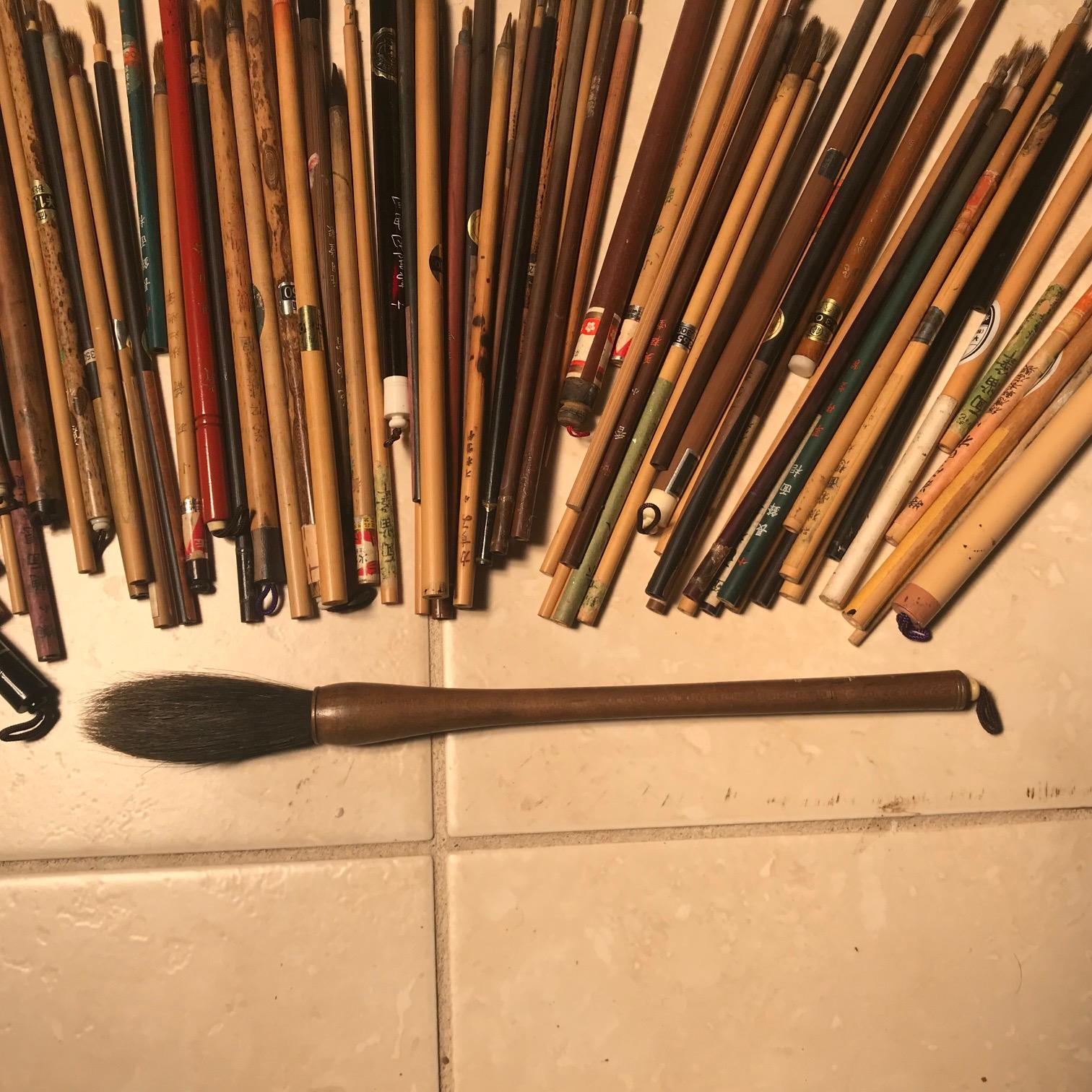 Hand-Crafted Artisan's Cache 75 Old Chinese and Japanese Paint Calligraphy Bamboo Brushes