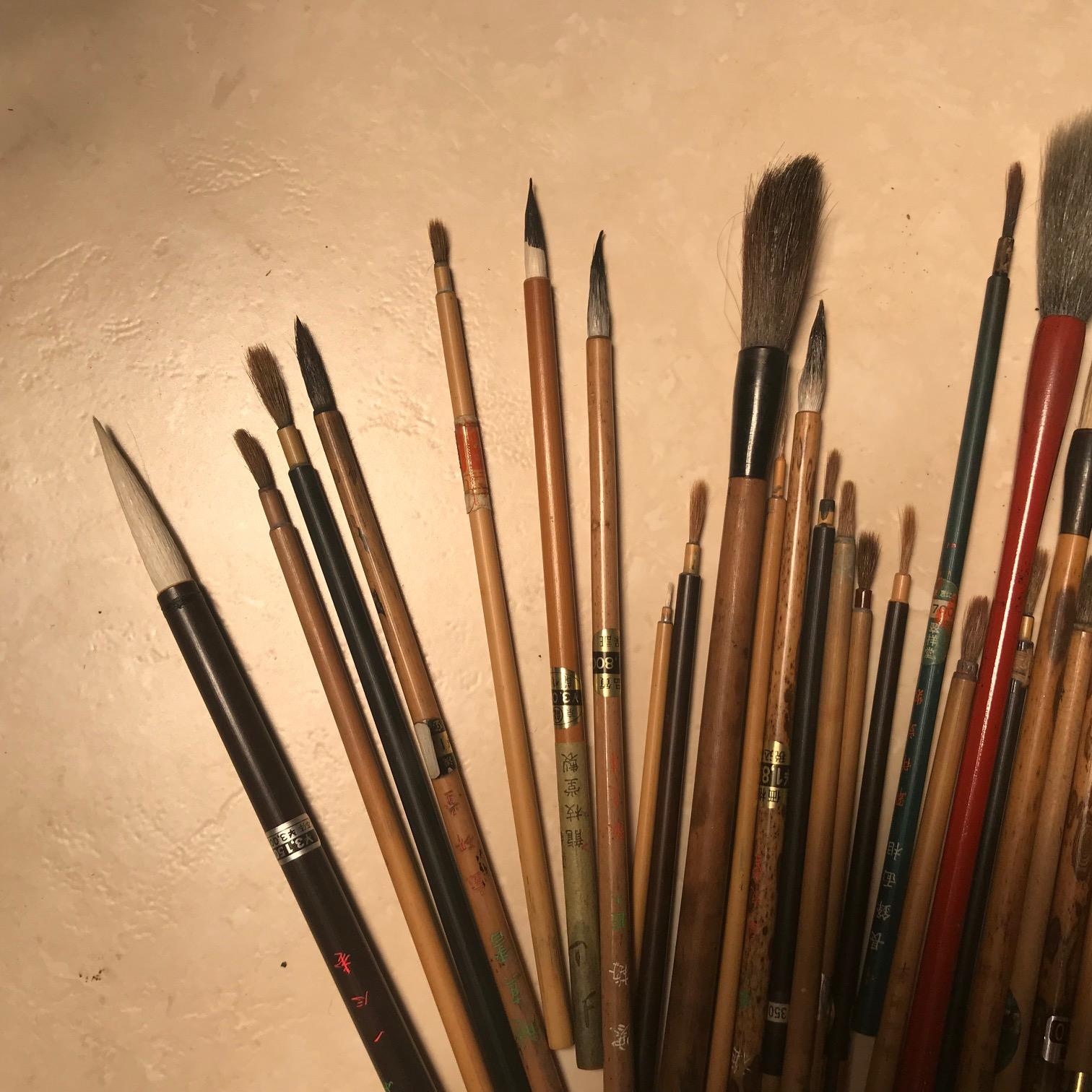 Artisan's Cache 75 Old Chinese and Japanese Paint Calligraphy Bamboo Brushes 1