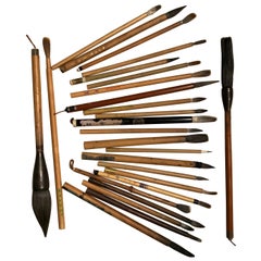 Artisan's Cache of 25 Old Chinese Paint Calligraphy Bamboo Brushes