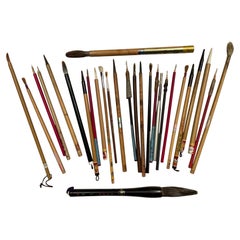 Artisan's Cache of 25 Old Chinese Paint Calligraphy Bamboo Brushes