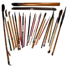 Artisan's Cache of 25 Old Chinese Paint Calligraphy Bamboo Brushes